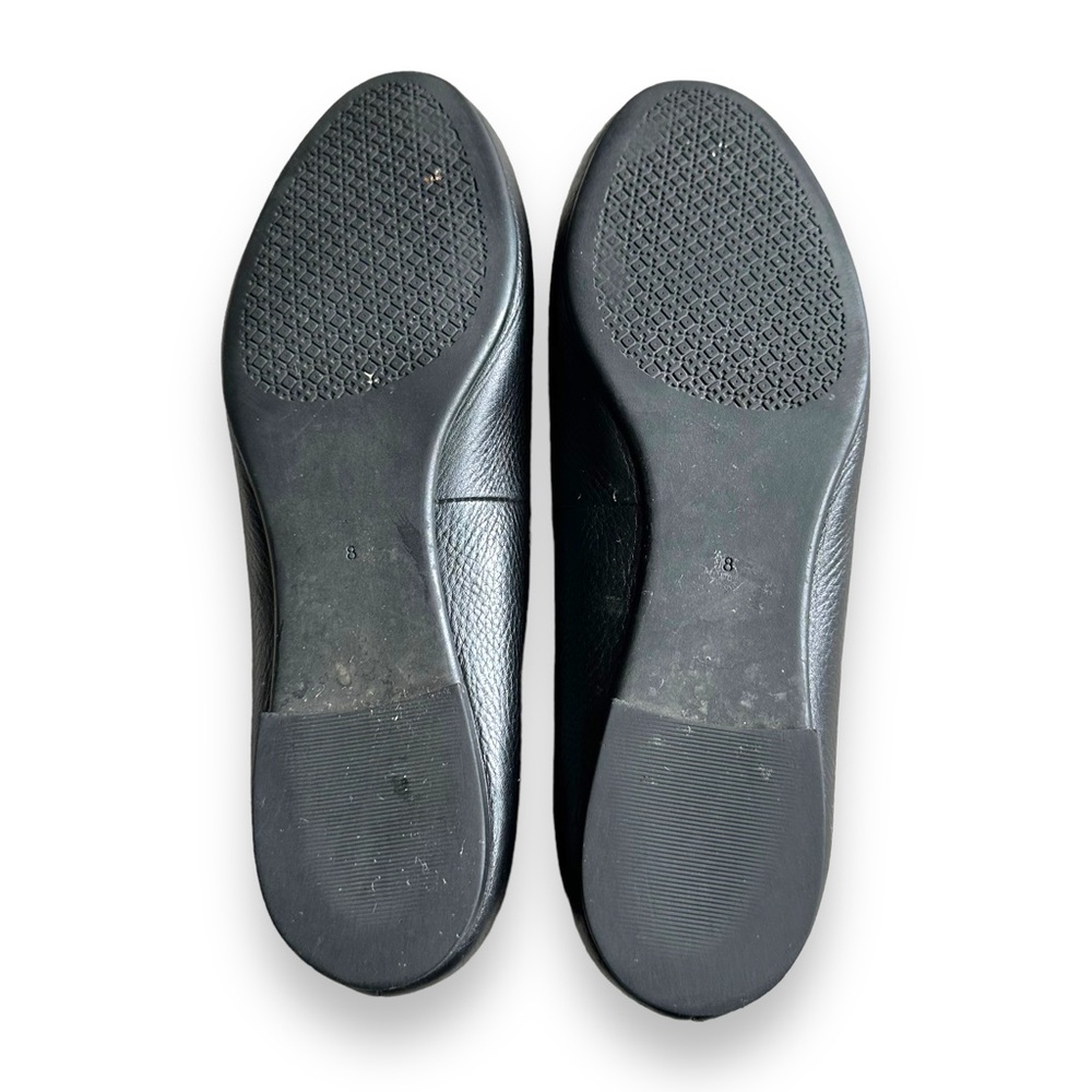 Tory Burch Black Leather Logo Ballet Flats with Gold Emblem - Picture 7 of 11